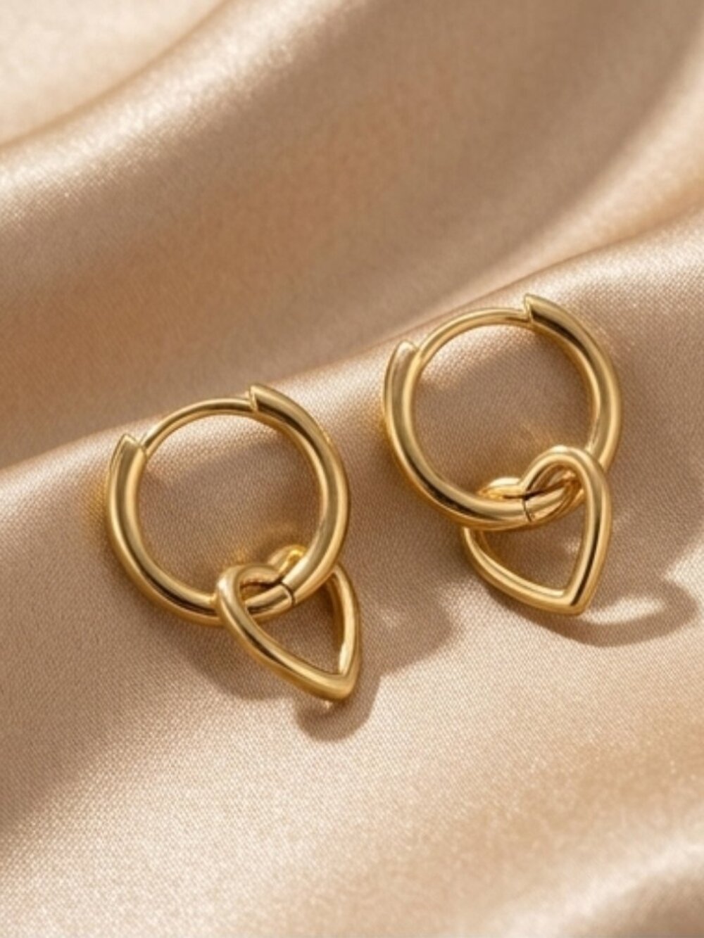 Gold Heart Huggie Hoop Earrings Dangle Hollow Heart 925 Sterling Sliver Dainty
